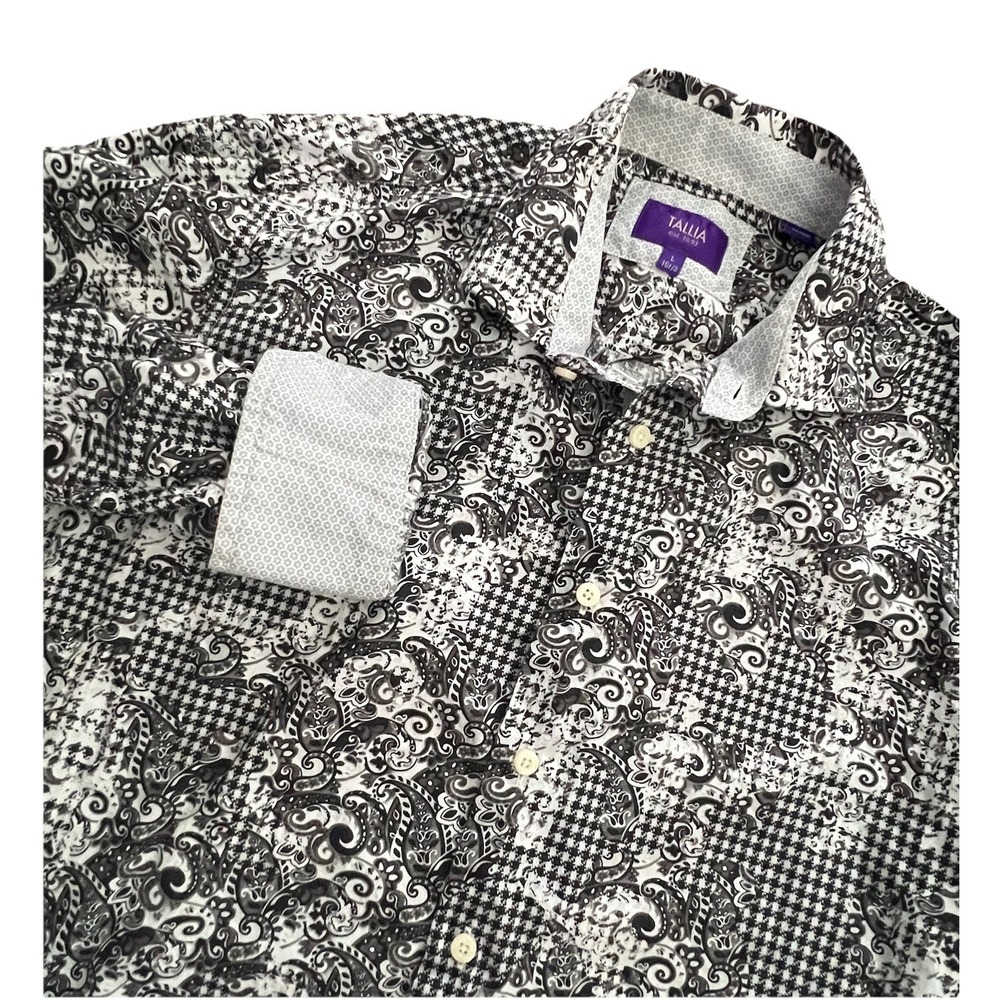 Tallia Flip Cuff L Mens Button Up Shirt Paisley Check Cotton Western Cowboy Y2K